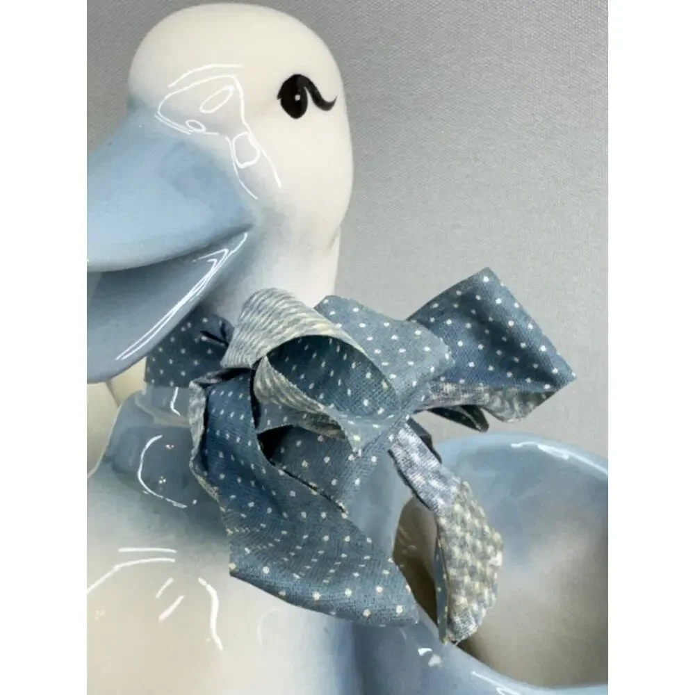 Vintage Ceramic Duck Napkin Holder Egg Salt Pepper Shakers Blue White READ
